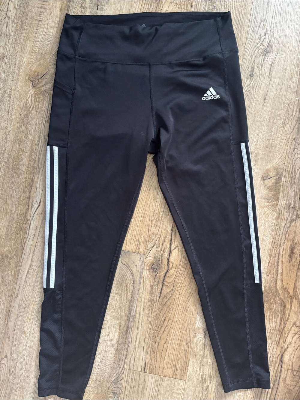 adidas Black Athletic Leggings with White Side Stripes